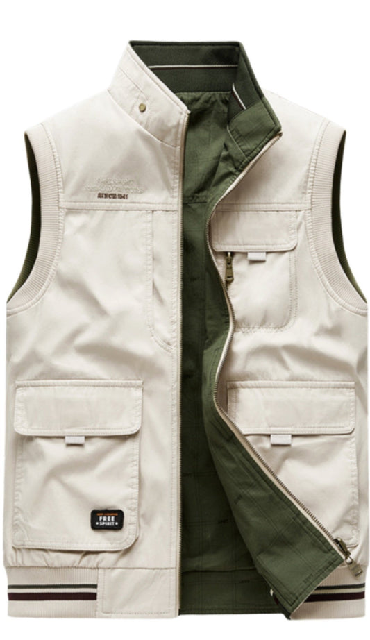 Gilet Uomo Multitasche con Zip Panna