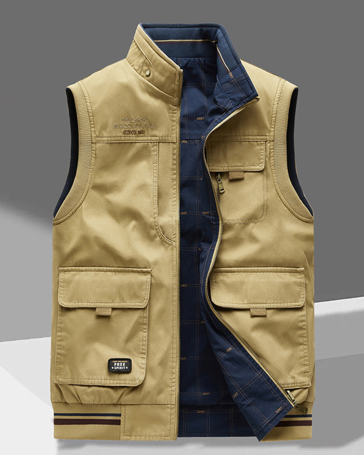 Gilet Uomo Multitasche con Zip Kaki