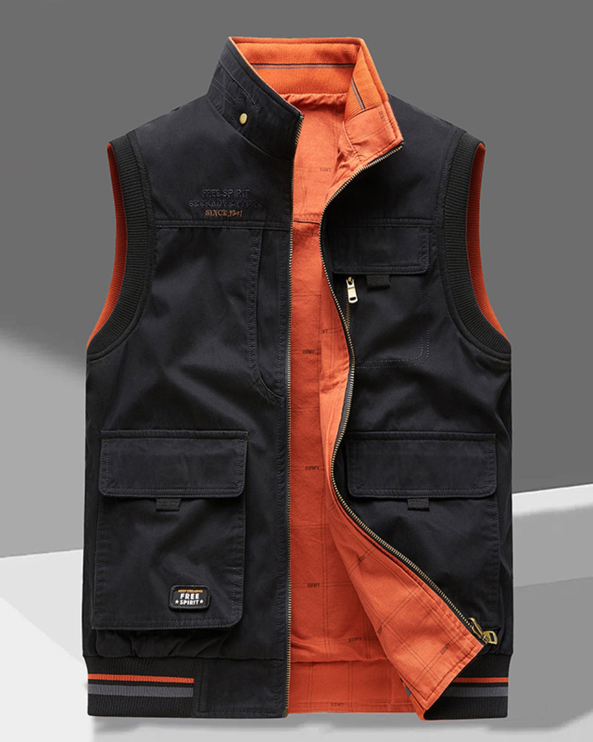 Gilet Uomo Multitasche con Zip Nero
