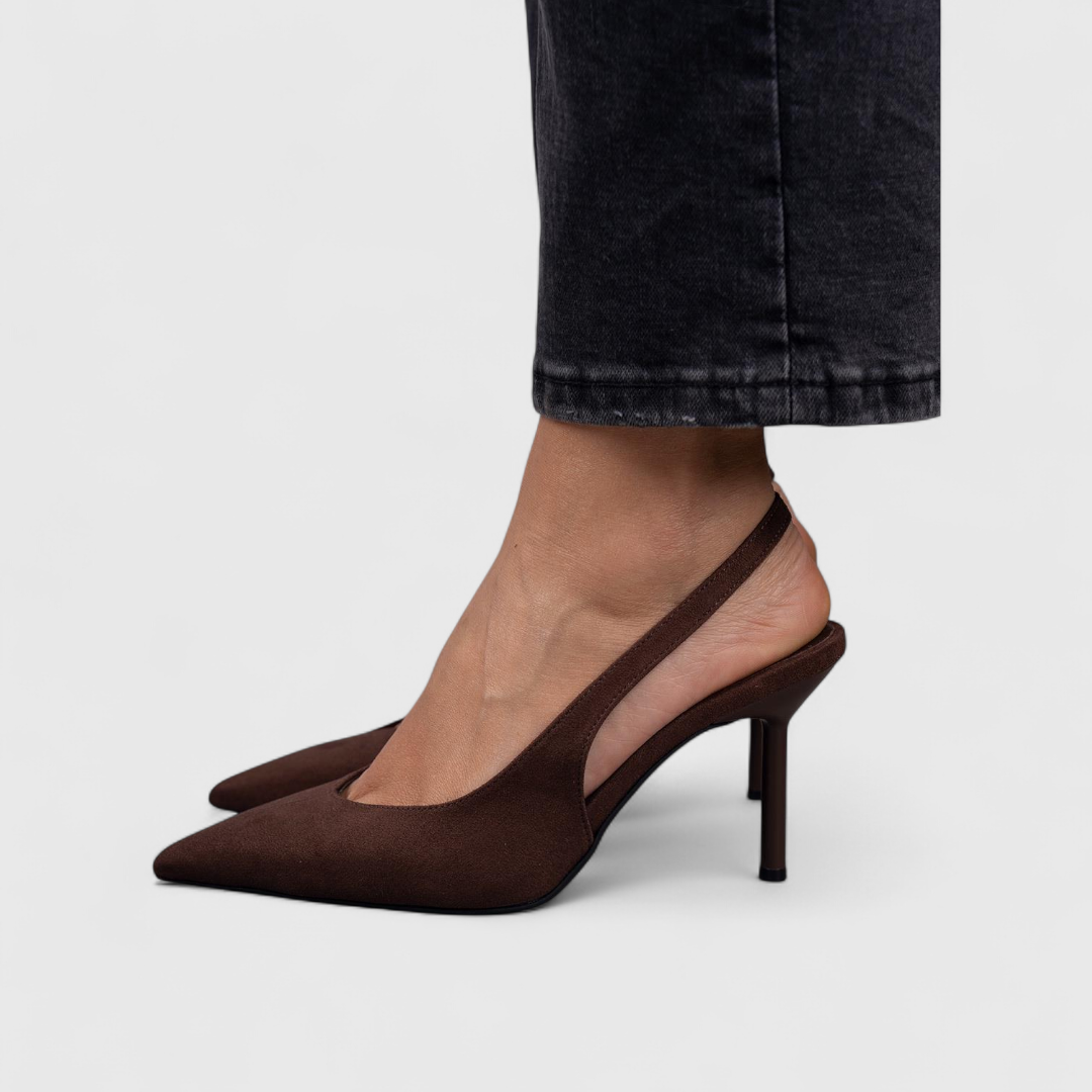 Décolleté slingback marrone, vista laterale