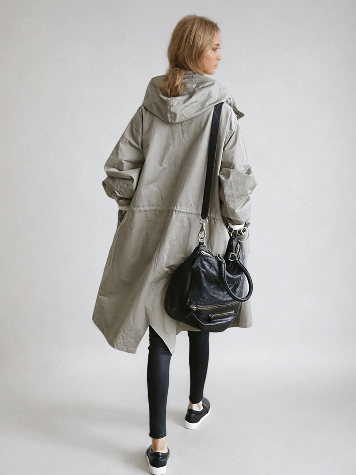 Hooded long trench coat – detail