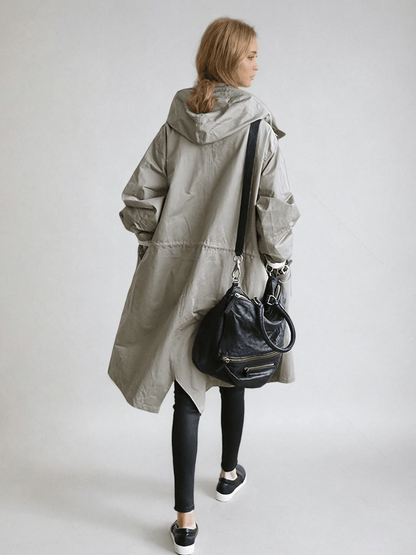 Hooded long trench coat – detail