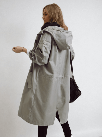 Hooded long trench coat – detail
