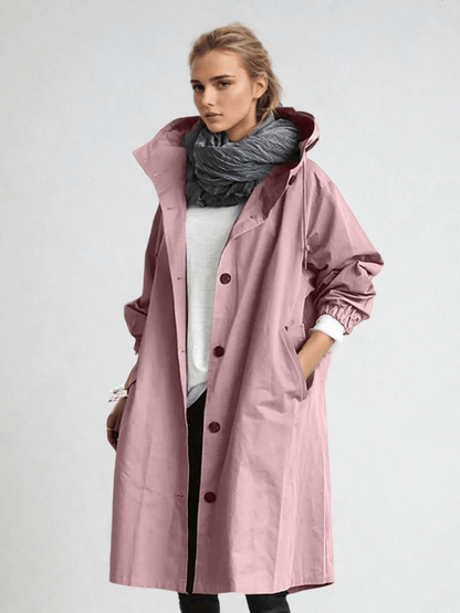 Hooded long trench coat in pink