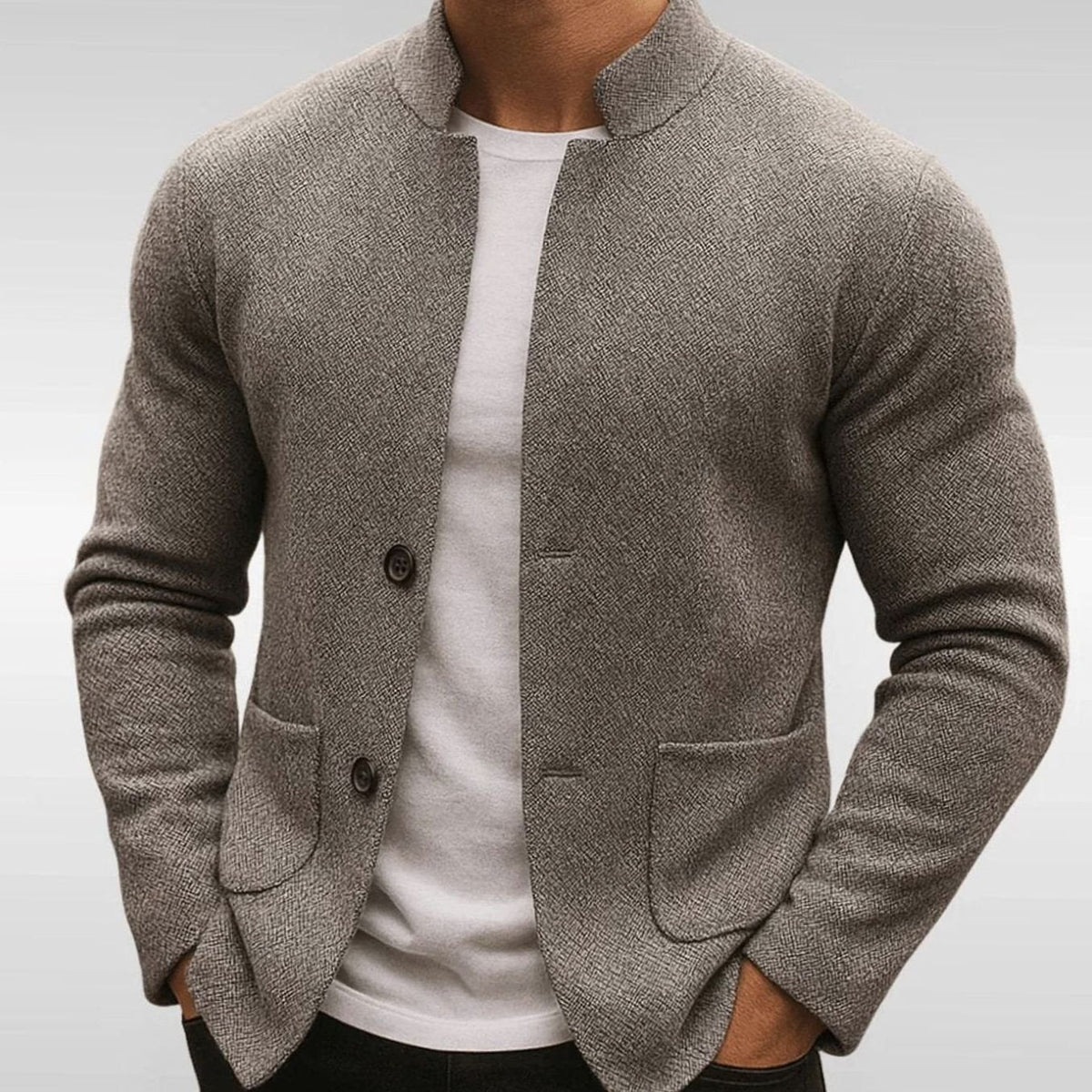 Giacca uomo in maglia con collo coreano