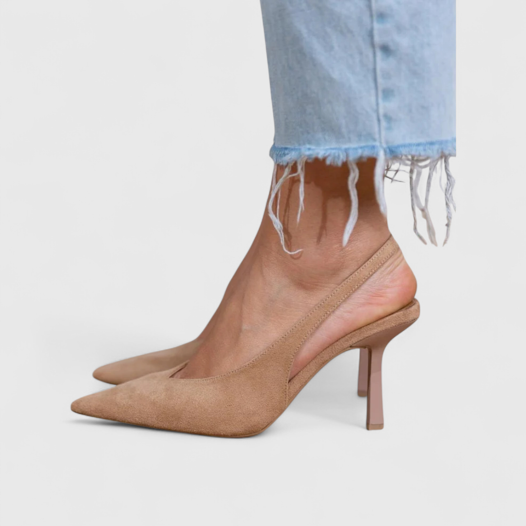 Décolleté donna slingback beige effetto camoscio