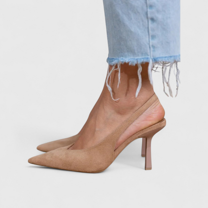 Décolleté donna slingback beige effetto camoscio