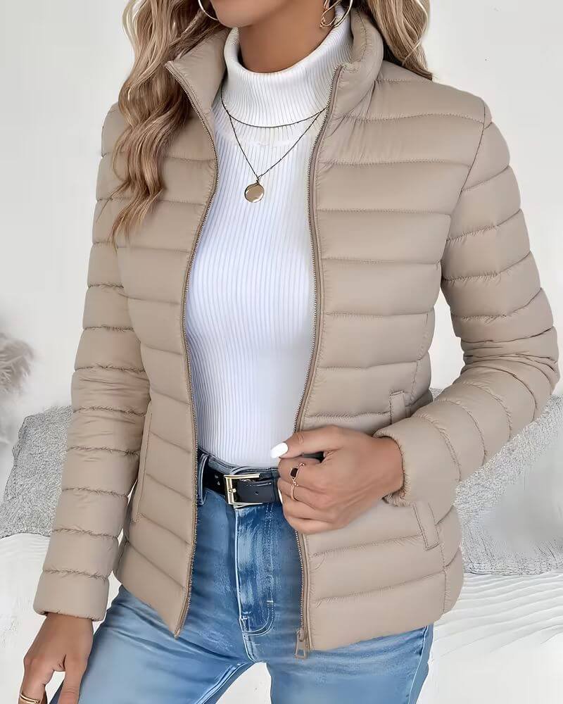 Quilted puffer jacket in beige